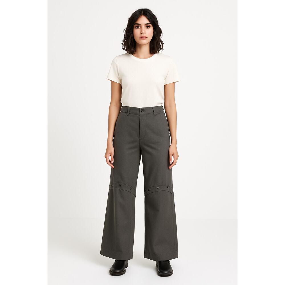 bhampton The Drop Pants Womens Medium Gray Wide Leg Button Detail Pockets Career